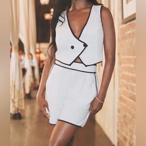 Stylish White and Black Trim Vest and Shorts Set Size SMALL